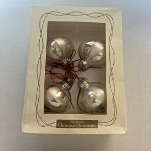 Vintage Christmas Tree Glass Ornaments Box of 4 Silver Dayton Hudson Corp 1997